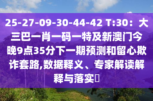 25-27-09-30-44-42 T:30：大三巴一肖一码一特及新澳门今晚9点35分下一期预测和留心欺诈套路,数据释义、专家解读解释与落实​