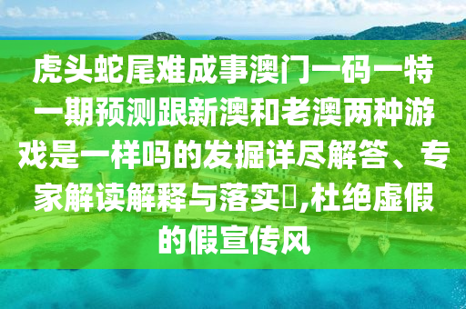 虎头蛇尾难成事澳门一码一特一期预测跟新澳和老澳两种游戏是一样吗的发掘详尽解答、专家解读解释与落实​,杜绝虚假的假宣传风